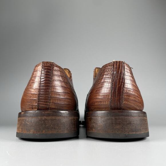 David Eden Tous Men’s 11 Brown Lizard Skin Leather Cap Toe Derby Dress Shoes EUC - Picture 3 of 9